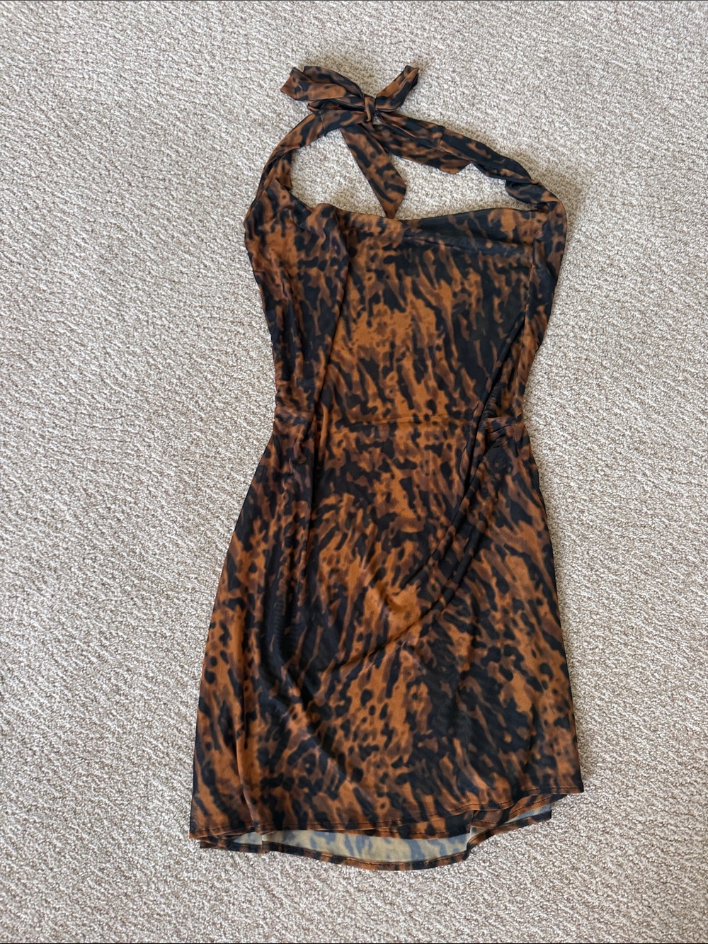 RESA One-Shoulder Animal Print Dress in Brown and Black